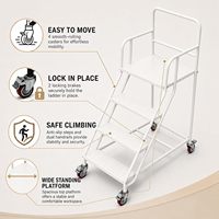 Échelle mobile multifonctionnelle avec plateforme de travail, passerelle industrielle, escalier en acier, design moderne pour usage en entrepôt