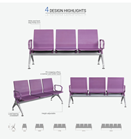 Banc triple moderne pour salle d'attente d'aéroport, 3 places, en cuir PU noir, rouge, bleu, confortable pour hôpital et usage médical