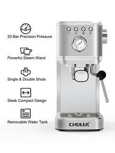 Cafetera Espresso CHULUX de 20 Bares con Vaporizador de Leche, Cafetera Espresso Semiautomática de Acero Inoxidable - Product Image 1