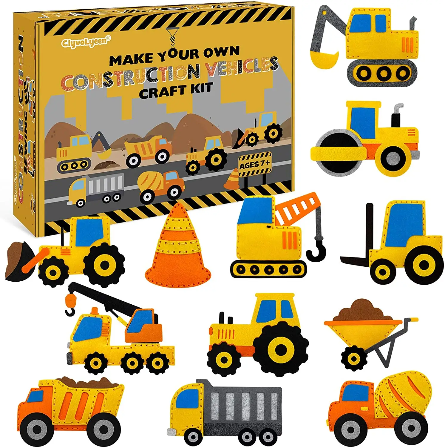 other toys children Christmas handmade pre-cut truck excavator wood shapes felt sewing kit and kids DIY arts and crafts