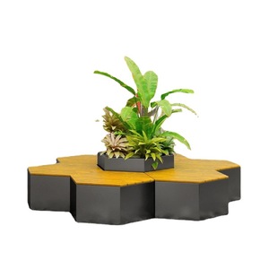 Boîte à fleurs créative en métal assortie au hasard avec banc de repos Pot de fleur en acier hexagone pour centre commercial - Product Image 2