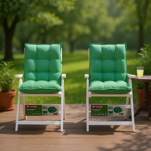 OXTORR Ensemble de 2 coussins de chaise à dossier bas en tissu Oxford vert, résistants à l'eau, amovibles et lavables pour l'extérieur - Product Image 2