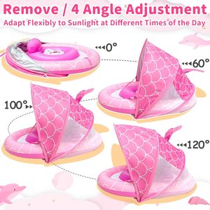 Flotador inflable de piscina con diseño de sirena elegante y asiento de seguridad ajustable para bebés y niños pequeños con toldo ajustable de 4 etapas. - Product Image 3