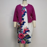 Ensemble deux pièces pour femmes grande taille de style africain personnalisé, tissu en tricot Ponte Roma extensible, manteau associé à une robe imprimée