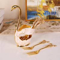 Support à Cuillères en Alliage Métallique Style Européen, Luxe Léger, Orné de Diamants, en Forme de Cygne, Artisanat Moderne Antique Or et Argent