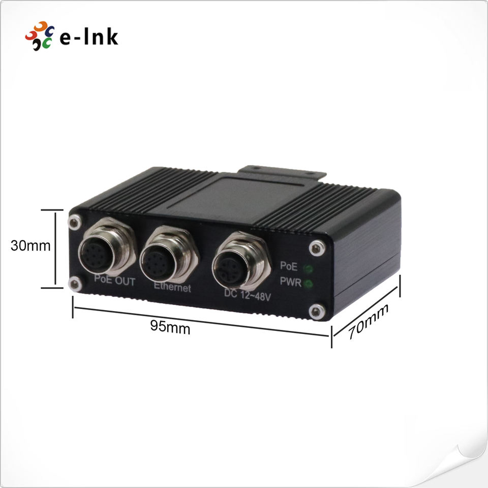 EN50155 Industrial 10/100/1000M 30W PoE Injector with M12 Connector Support DIN-Rail