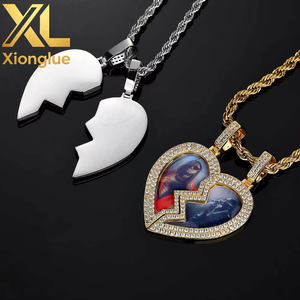 Hip Hop Fine Jewelry Iced Out Broken Heart Charm <b>Photo</b> Necklace White Gold Plated Custom Memory <b>Photo</b> <b>Frame</b> Pendant - Product Image 6