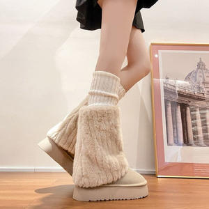 Stivali con tacco invernale con stivali da neve con plateau stile occidentale in pelle scamosciata spessa a un passo - Product Image 2