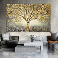 Affiche et Impressions sur Toile de Peinture à l'Huile l'Arbre de Vie Doré, Images d'Art Abstrait, Décoration Murale Moderne pour la Maison et le Salon