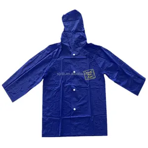 Blue small printed PVC children's raincoat with hats and buttons