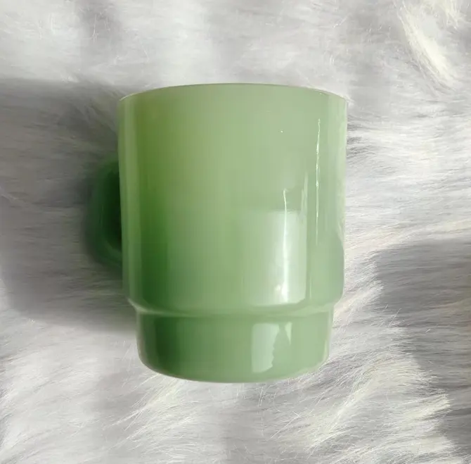 American retro emerald jade milk glass mug water cup coffee tea cup jade glass middle-aged stacking cup