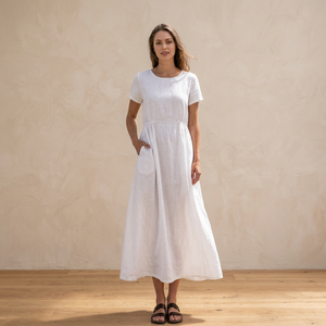 Vestido Midi Vintage 100% Algodón para Mujer, Talla Grande, Estilo Casual, Línea A, Verano, Cintura Plisada con Bolsillos, Nueva Llegada 2026 - Product Image 3