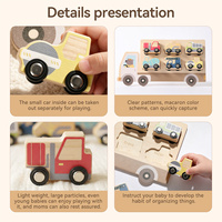 Camion transporteur de voitures en bois avec conducteur ours, 6 véhicules d'ingénierie : chariot élévateur, excavatrice, camion benne, bétonnière, grue, rouleau compresseur - Jouets Montessori
