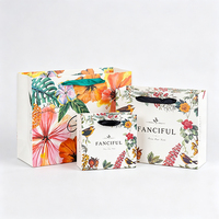 Sac cadeau en papier, motif floral forêt et jardin, sac cosmétique, sac de beauté, vêtements, ruban noir vintage, logo personnalisé, vente en gros