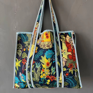 Bolso de Mano Acolchado de Algodón con Estampado de Bloques, Ideal para el Trabajo, Compras y Viajes - Product Image 1