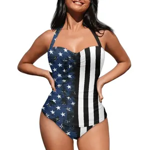 Nieuwe Custom Badmode Dames Eendelige Badmode Mode Amerikaanse Vlag Element Bikini Sexy Ademende Sneldrogende Badkleding