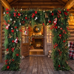Arco Floreale Artificiale <span class=keywords><strong>Rosso</strong></span> e Oro per Natale, Muro Floreale con <span class=keywords><strong>Pino</strong></span> Verde e Rose Rosse per Decorazioni di Feste, Matrimoni ed Eventi - Product Image 1