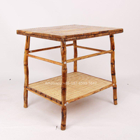 Nouvelle table d'appoint carrée en bambou à double niveau