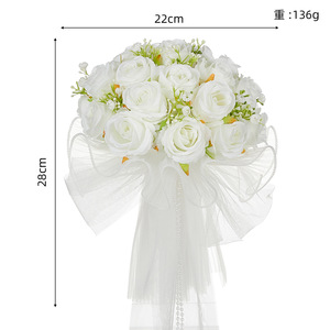 Bouquets de mariage de haute qualité, fleurs artificielles en roses, décoration de mariage pour la mariée, demoiselle d'honneur, blanc champagne - Product Image 6