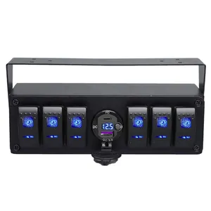 Mount Enclosure 12V 6 Gang Rocker Switch Panel with Type C QC 3.0 USB Fast Charger Voltmeter Blue light switch box for car boat