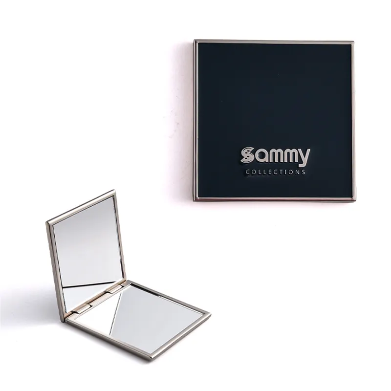 Новый дизайн квадратный индивидуальный тисненый логотип подарок персонализированный цинковый сплав карманное зеркало