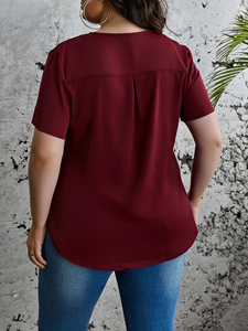 Blus Kasual Wanita Ukuran Besar Baru dengan Lengan Pendek untuk Pakaian Kasual Harian Musim Semi dengan Cetakan Warna Solid Sederhana Ukuran <span class=keywords><strong>5XL</strong></span>. - Product Image 5