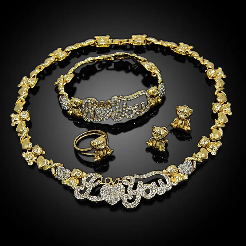 XOXO Gold Jewelry Sets Crystal Necklace Earrings Fashion Bridal Jewelry Sets Nigerian woman accessories Jewelry Set X0003