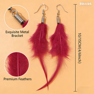 Boucles d'oreilles pendantes en plumes, 21 couleurs, directement de l'usine - Accessoires pour fêtes, style bohème vintage, festivals de musique, tenues de mariée - Product Image 6