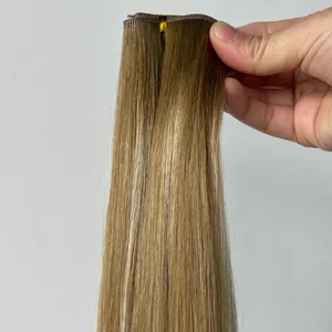 شعر روسي رقيق غير مرئي لحمة عبقرية من الشعر البشري مرسومة بألوان Balayage لحمة عبقرية