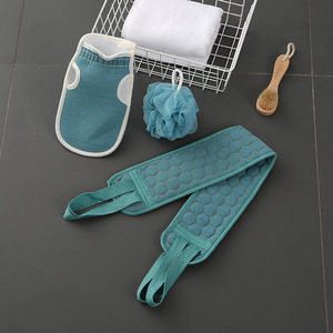 <b>Bath</b> <b>Sponge</b> Set With Back Scrubber And Loofah For Shower Cleaning And Body Care Microfiber Towel Combination Blue And Yellow - Product Image 1