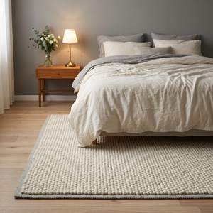 Tapis rectangulaire en laine et acrylique tissé à la main, à poils longs, antidérapant, moderne, couleur unie, pour chambre à coucher - Product Image 3