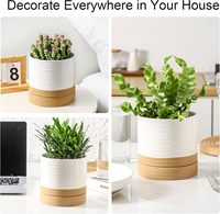 Pot de fleurs en céramique d'argile blanche bicolore, cylindre rayé, avec plateau de drainage pour plantes succulentes, décoration intérieure de bureau