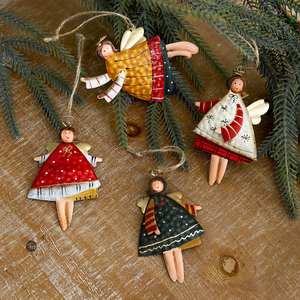 Ornement de Noël en fer en forme d'ange souriant, décor suspendu coloré peint à la main pour l'arbre, cadeau pour la décoration de la maison pendant les fêtes - Product Image 3