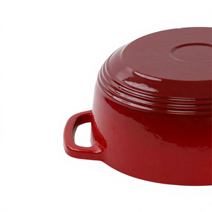 Cocotte hollandaise ronde émaillée en fonte de 23 cm, rouge, pour braiser et cuire, avec système d'auto-égouttement - Product Image 3
