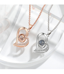 Collana con Proiezione a Cuore in Acciaio Inossidabile Argento e Oro Rosa, <span class=keywords><strong>Ti</strong></span> <span class=keywords><strong>Amo</strong></span> in 100 Lingue, Cuore Traforato, Collana Romantica - Product Image 1