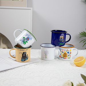 Venta al por mayor 12oz logotipo personalizado tazas esmaltadas 350ml capacidad estilo Vintage sublimación recuerdo Camping <span class=keywords><strong>taza</strong></span> té leche blanco tazas de Metal - Product Image 3