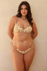 Bikini 2 pièces sur mesure pour <span class=keywords><strong>femme</strong></span>, imprimé fruits, perlé, dos nu, bandeau, à nouer sur les côtés, en spandex/polyester côtelé, séchage rapide, écologique - Product Image 6