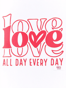 T-shirt da donna con scollo rotondo Love All Day Every Day, stampa con lettere rosse, 100% cotone, stile casual elegante primavera estate - Product Image 1