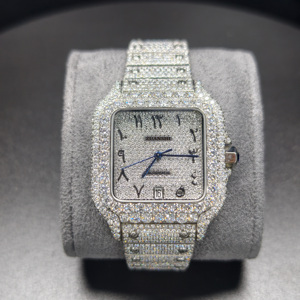Hip Hop High Quality Silver Arabic Dial Moissanite Fully <strong>Diamonds</strong> Square Automatic Movement Mechanical <strong>Watch</strong> - Product Image 1