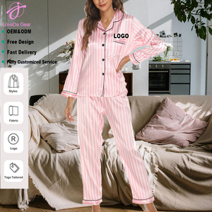 Loveda Dropshipping vacanza personalizzato 2 pezzi stampa <span class=keywords><strong>pigiama</strong></span> a manica lunga da donna Set Loungewear satinato - Product Image 1
