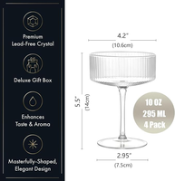 Copas de Cóctel Elegantes de Diseño Clásico Vintage de 300 ml, con Borde Acordonado, Aptas para Alimentos, Libres de BPA, Ecológicas, con Tallo Largo, para el Hogar y Fiestas