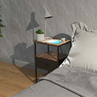 <strong>Best</strong>-<strong>sellers</strong> Retro Minimalist Wooden Black Adjustable Fabric Drawers Modern Bedside Table <strong>with</strong> USB and Power Outlet