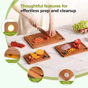 Bamboo Cutting Board <b>Set</b> 3 Piece Kitchen Chopping Block Rectangle Wood Sushi Pizza Fruit Boards - Product Image 4