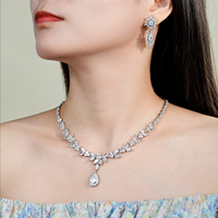 YBO anting-anting liontin bunga matahari, Zirkon, Set anting-anting kalung liontin tetesan air mata, perhiasan pesta pernikahan pengantin wanita mewah, berlapis perak trendi