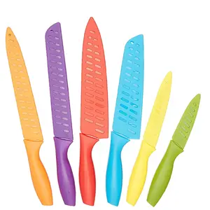 6 Stuks Non-Stick Coating Keukenmessenset Kleurrijke Messenset Met Veilige Beschermmesschede