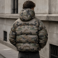 Veste matelassée à capuche camouflage pour homme avec logo personnalisé OEM, coupe-vent imperméable, manteau d'hiver rembourré, vente en gros de vestes matelassées pour homme