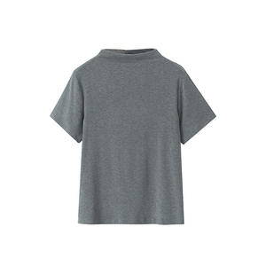 Camiseta de Manga Corta con Cuello Alto para Mujer Happy Plus, Talla Grande, Tejida, de Color Sólido, Clásica, en Negro, Gris y Azul Marino - Product Image 2
