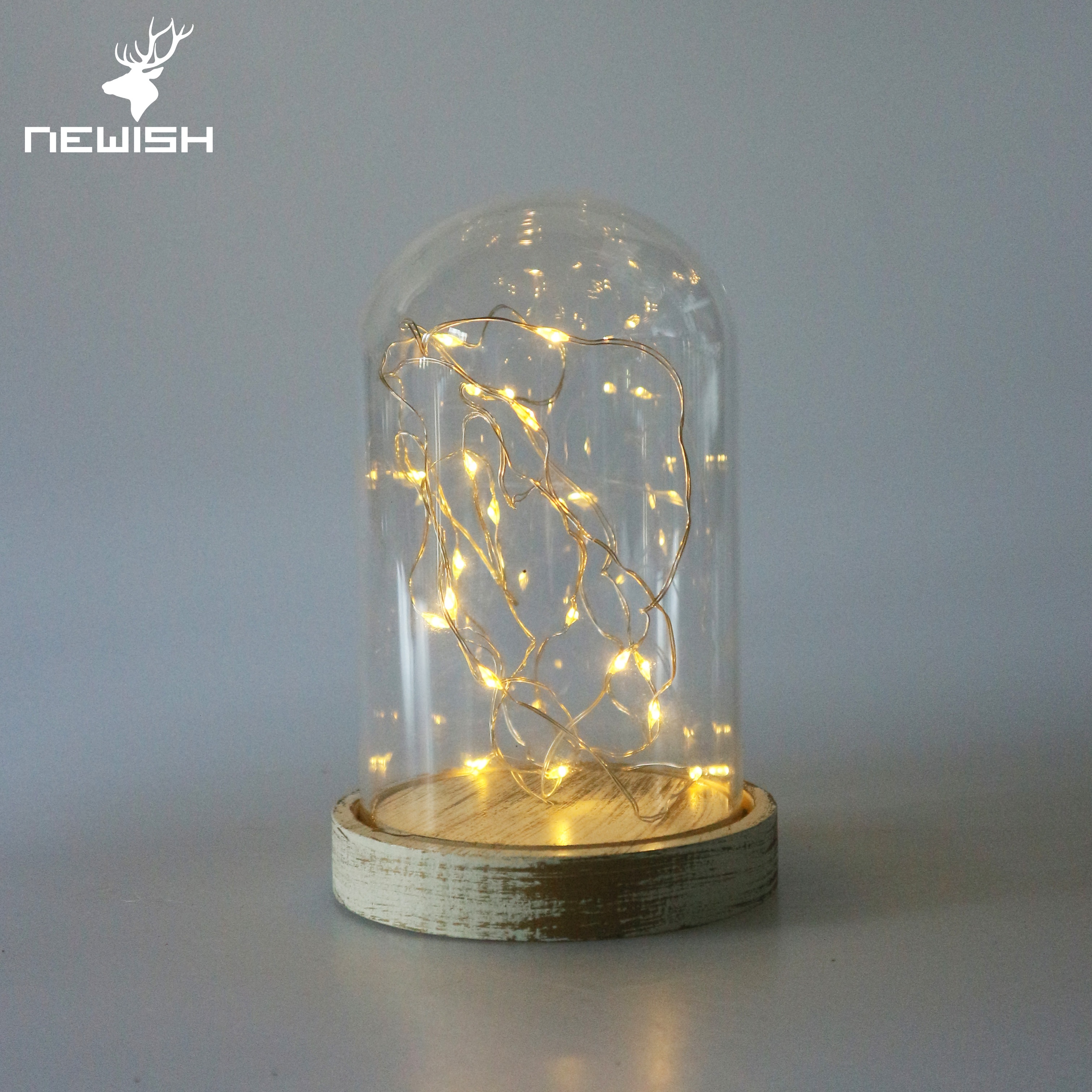 Новый декоративный дисплей «колокольчик», прозрачный стеклянный купол со светодиодной подсветкой и деревянной основой для дома, оптовая продажа