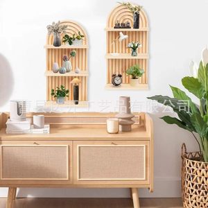 Solid Wood <b>Wall</b> <b>Mounted</b> <b>Shelf</b> Arched Design 3 Tier Storage Display Rack For Plants Ornaments And Decorative Items - Product Image 2