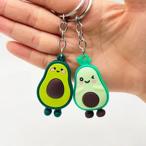 Food fruit avocado shape design 3d cute keychain custom cartoon figure promotional keychains for advertising gifts